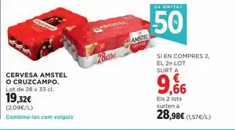 Hipercor 2a unitat -50% cervesa amstel o cruzcampo oferta