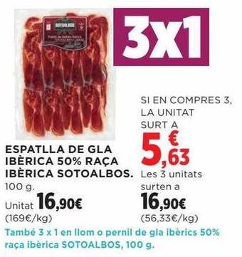 Hipercor Espatlla de gla ibèrica 50% raça ibèrica sotoalbos oferta