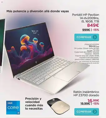 La tienda en casa Portátil hp pavilion 14-dv2009ns i5 16gb 1tb ratón inalámbrico hp z3700 dorado oferta