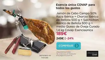 La tienda en casa Jamón de cebo campo 50% raza ibérica + chorizo ibérico de bellota + salchichón ibérico de bellota + medio queso de oveja cura oferta