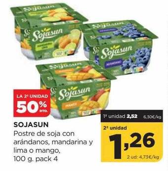 Alimerka La 2a unidad 50% dto sojasun postre de soja con arándanos, mandarina y lima o mango oferta
