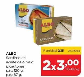 Alimerka Albo sardinas en aceite de oliva o picantonas oferta