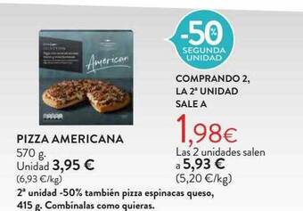Hipercor -50% segunda unidad pizza americana oferta