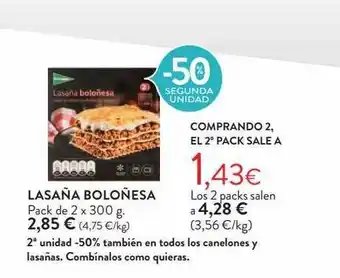 Hipercor -50% segunda unidad lasaña boloñesa oferta