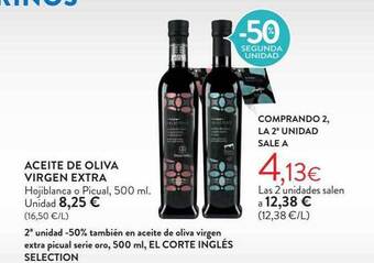 Hipercor -50% segunda unidad aceite de oliva virgen extra oferta