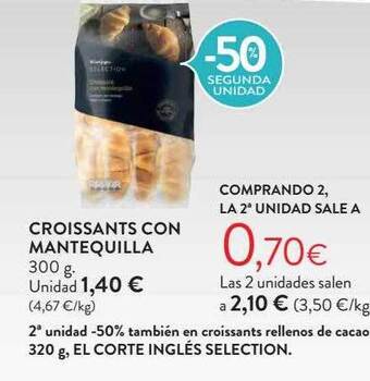 Hipercor -50% segunda unidad croissants con mantequilla oferta