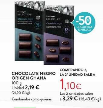 Hipercor -50% segunda unidad chocolate negro origen ghana oferta