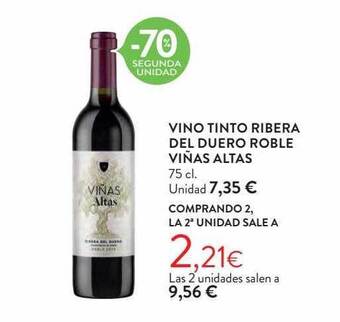 Hipercor -70% segunda unidad vino tinto ribera del duero roble viñas altas oferta