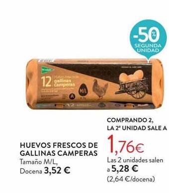 Hipercor -50% segunda unidad huevos frescos de gallinas camperas oferta