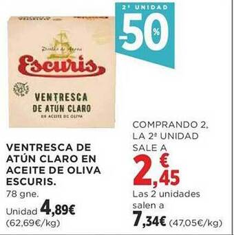 Supercor 2a unidad -50% ventresca de atún claro en aceite de oliva escuris oferta