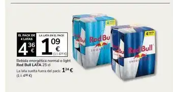 Supermercados Charter Bebida energética normal o light red bull oferta