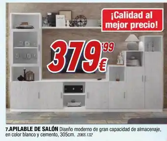 Rapimueble Apilable de salón diseño moderno de gran capacidad de almacenaje, en color blanco y cemento, 305cm. oferta