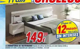 Rapimueble Dormitorio de matrimonio diseño de última tendencia, en color blanco brillo y detalles en roble, compuesto por cabecero y 2 m oferta