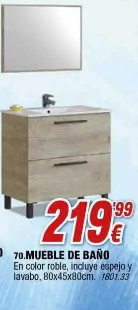Rapimueble Mueble de baño en color roble, incluye espejo y lavabo, oferta