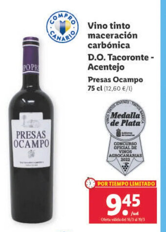 Lidl Vino Tinto Maceración Carbónica D.O. Tacoronte-Acentejo oferta
