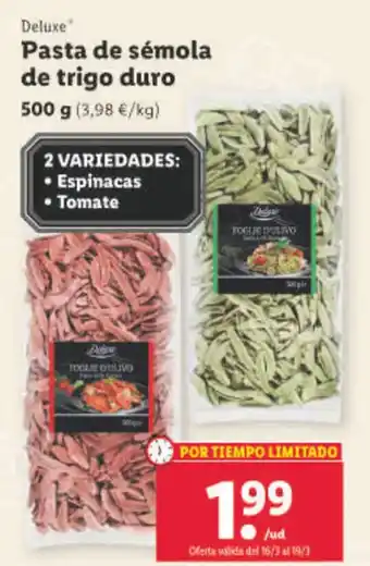 Lidl Pasta de Sémola de Trigo Duro oferta