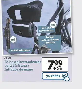 Lidl Crivit bolsa de herramientas para bicicleta inflador de mano oferta