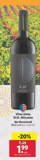 Lidl Vino tinto d.o. alicante eje monastrell oferta