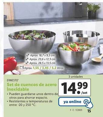 Lidl Ernesto set de cuencos de acero inoxidable oferta