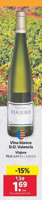 Lidl Vino blanco d.o. valencia viajero oferta