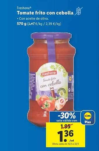 Lidl Freshona tomate frito con cebolla oferta