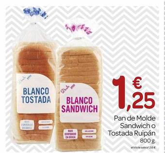 Supermercados El Jamón Pan de molde sandwich o tostada ruipán oferta