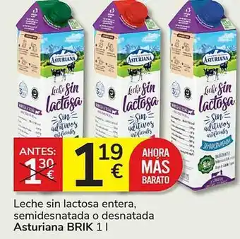 Consum Leche sin lactosa entera, semidesnatada o desnatada asturiana brik oferta