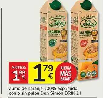 Consum Zumo de naranja 100% exprimido con sin pulpa don simón brik oferta