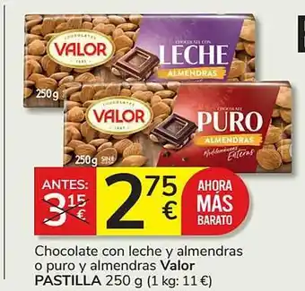 Consum Chocolate con leche y almendras o puro y almendras valor oferta