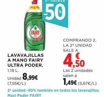 El Corte Inglés 2a unidad -50% lavavajillas a mano fairy ultra poder oferta