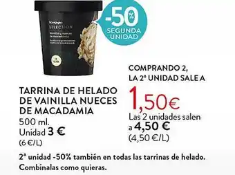Hipercor -50% segunda unidad tarrina de helado de vainilla nueces de macadamia oferta
