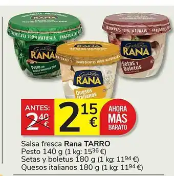 Consum Salsa fresca rana tarro pesto setas y boletus quesos italianos oferta
