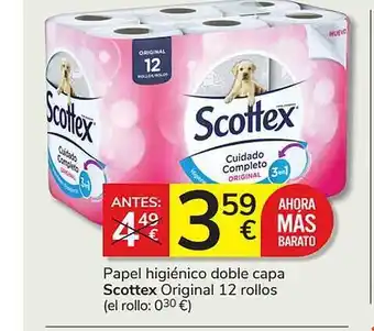 Consum Papel higiénico doble capa scottex original 12 rollos oferta