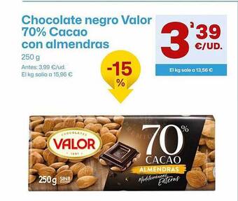 AhorraMas Chocolate negro valor 70% cacao con almendras oferta