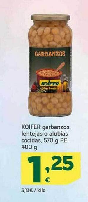 HiperDino Koifer garbanzos, lentejas o alubias cocidas oferta