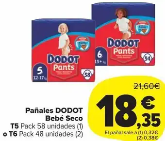 Carrefour Market Pañales dodot bebé seco t5 o t6 oferta