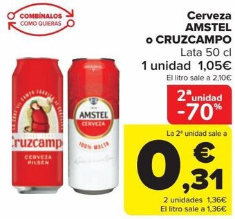 Carrefour Cerveza amstel o cruzcampo oferta