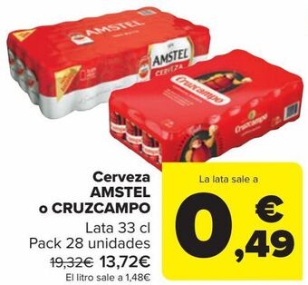 Carrefour Cerveza amstel o cruzcampo oferta
