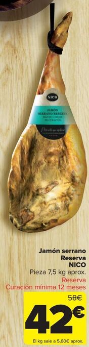 Carrefour Jamón serrano reserva nico oferta
