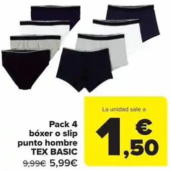 Carrefour Pack 4 bóxer o slip punto hombre tex basic oferta