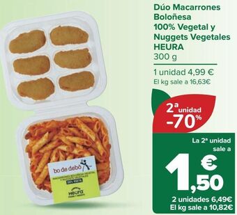 Carrefour Dúo macarrones boloñesa 100% vegetal y nuggets vegetales heura oferta