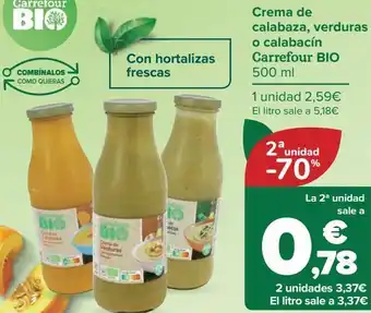Carrefour Crema de calabaza, verduras o calabacín carrefour bio oferta