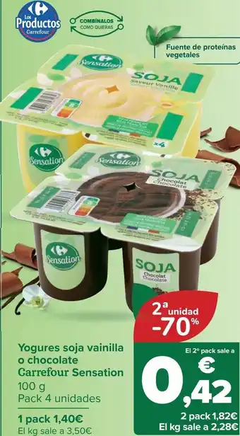 Carrefour Yogures soja vainilla o chocolate carrefour sensation oferta