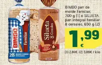 HiperDino Pan de molde familiar o silueta pan integral familiar 8 cereales bimbo oferta