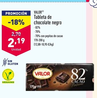 ALDI Valor Tableta De Chocolate Negro oferta
