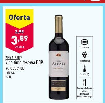 ALDI Viña Albali Vino Tinto Reserva DOP Valdepeñas oferta