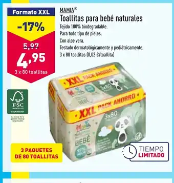 ALDI Mamia Toallitas Para Bebé Naturales oferta