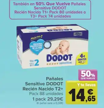 Carrefour Pañales Sensitive Dodot Recién Nacido T2+ oferta
