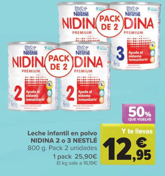 Carrefour Leche Infantil En Polvo Nidina 2 o 3 Nestlé oferta
