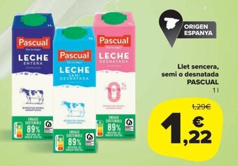 Carrefour Llet Sencera, Semi o Desnatada Pascual oferta